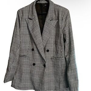 Fashion Nova Big Checks Blazer Jacket Black/White Houndstooth Print Size L